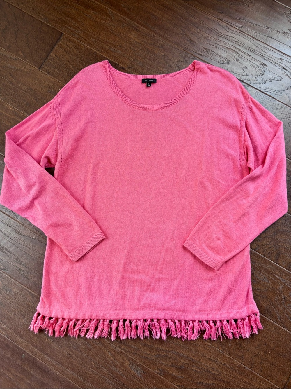 Talbots Pink Fringe Hem Crewneck Sweater large